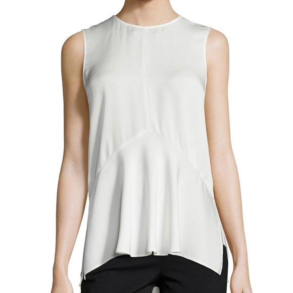 Theory Laycee Arched-Hem 100% Silk Blouse, Eggplant, Size P - Picture 9 of 9